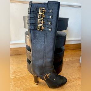 Knee High Tory Burch boots, black pebbled leather. LIKE NEW.